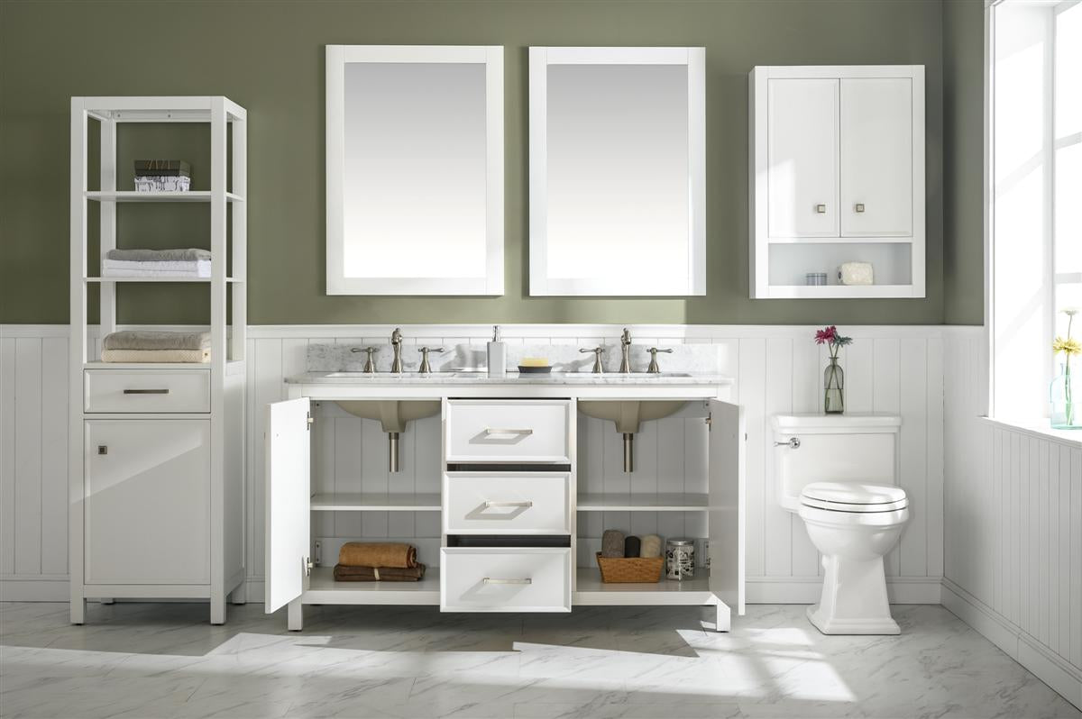 LEGION FURNITURE 60" WHITE FINISH DOUBLE SINK VANITY CABINET WITH CARRARA WHITE TOP