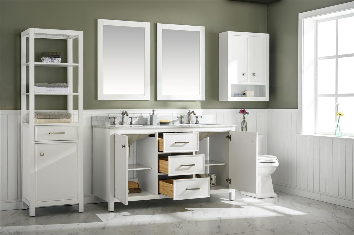 LEGION FURNITURE 60" WHITE FINISH DOUBLE SINK VANITY CABINET WITH CARRARA WHITE TOP