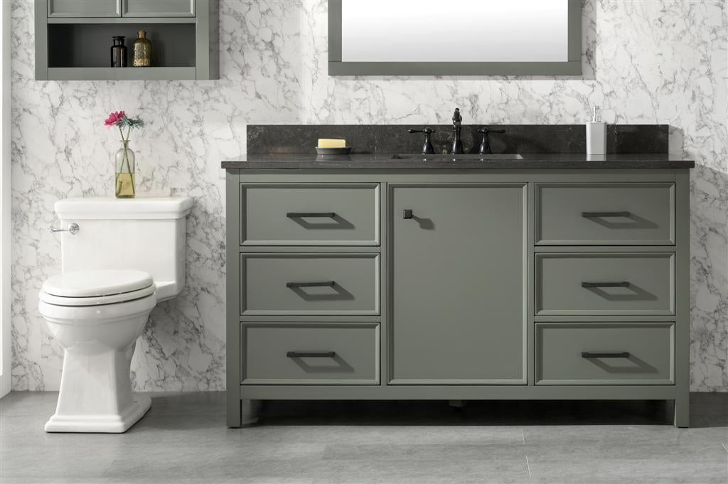 LEGION FURNITURE 60" PEWTER GREEN FINISH SINGLE SINK VANITY CABINET WITH BLUE LIME STONE TOP