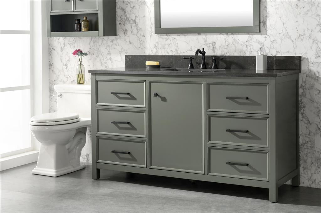 LEGION FURNITURE 60" PEWTER GREEN FINISH SINGLE SINK VANITY CABINET WITH BLUE LIME STONE TOP