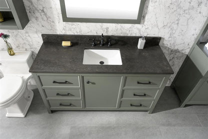 LEGION FURNITURE 60" PEWTER GREEN FINISH SINGLE SINK VANITY CABINET WITH BLUE LIME STONE TOP