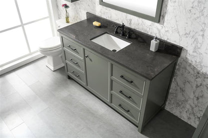 LEGION FURNITURE 60" PEWTER GREEN FINISH SINGLE SINK VANITY CABINET WITH BLUE LIME STONE TOP