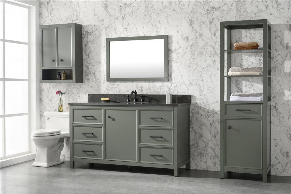 LEGION FURNITURE 60" PEWTER GREEN FINISH SINGLE SINK VANITY CABINET WITH BLUE LIME STONE TOP