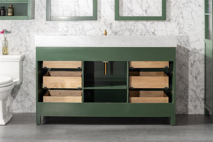 LEGION FURNITURE 60" VOGUE GREEN FINISH SINGLE SINK VANITY CABINET WITH CARRARA WHITE TOP