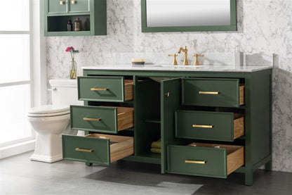 LEGION FURNITURE 60" VOGUE GREEN FINISH SINGLE SINK VANITY CABINET WITH CARRARA WHITE TOP