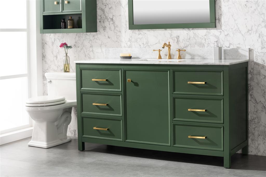 LEGION FURNITURE 60" VOGUE GREEN FINISH SINGLE SINK VANITY CABINET WITH CARRARA WHITE TOP