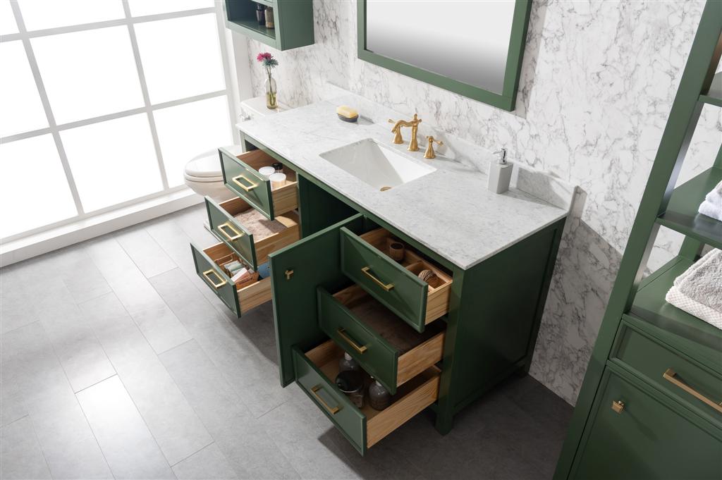 LEGION FURNITURE 60" VOGUE GREEN FINISH SINGLE SINK VANITY CABINET WITH CARRARA WHITE TOP