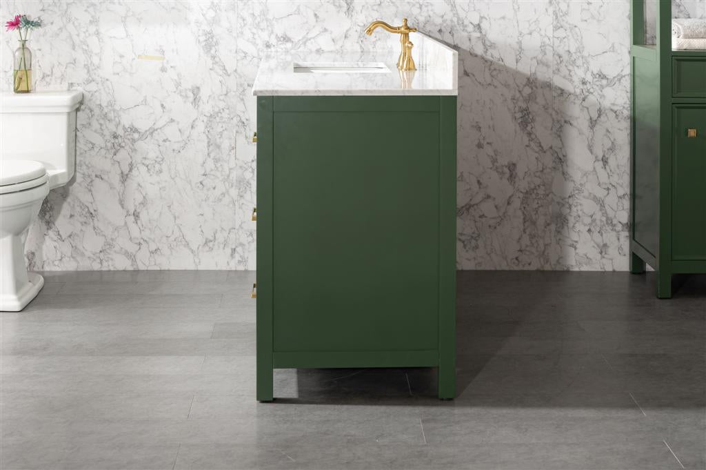 LEGION FURNITURE 60" VOGUE GREEN FINISH SINGLE SINK VANITY CABINET WITH CARRARA WHITE TOP