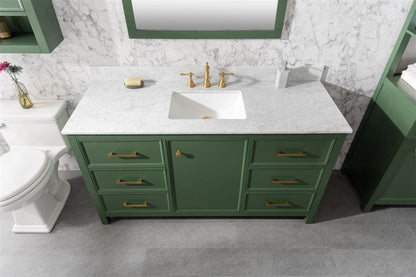 LEGION FURNITURE 60" VOGUE GREEN FINISH SINGLE SINK VANITY CABINET WITH CARRARA WHITE TOP