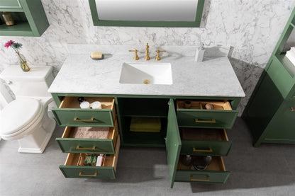 LEGION FURNITURE 60" VOGUE GREEN FINISH SINGLE SINK VANITY CABINET WITH CARRARA WHITE TOP