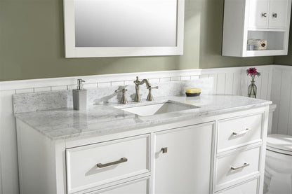 LEGION FURNITURE 60" WHITE FINISH SINGLE SINK VANITY CABINET WITH CARRARA WHITE TOP