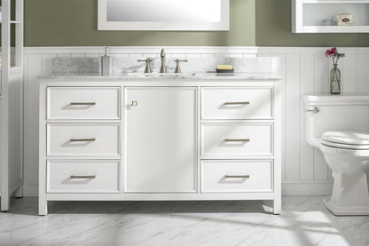 LEGION FURNITURE 60" WHITE FINISH SINGLE SINK VANITY CABINET WITH CARRARA WHITE TOP