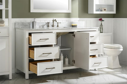 LEGION FURNITURE 60" WHITE FINISH SINGLE SINK VANITY CABINET WITH CARRARA WHITE TOP