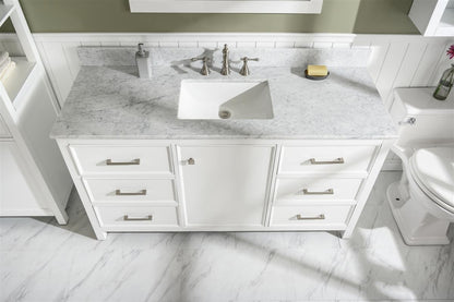 LEGION FURNITURE 60" WHITE FINISH SINGLE SINK VANITY CABINET WITH CARRARA WHITE TOP