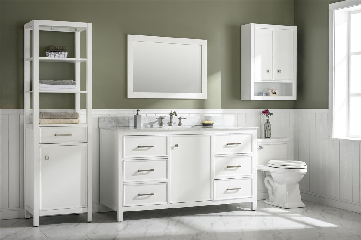 LEGION FURNITURE 60" WHITE FINISH SINGLE SINK VANITY CABINET WITH CARRARA WHITE TOP