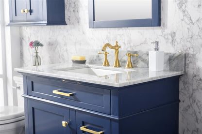 LEGION FURNITURE 36" BLUE FINISH SINK VANITY CABINET WITH CARRARA WHITE TOP