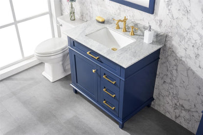 LEGION FURNITURE 36" BLUE FINISH SINK VANITY CABINET WITH CARRARA WHITE TOP