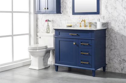 LEGION FURNITURE 36" BLUE FINISH SINK VANITY CABINET WITH CARRARA WHITE TOP