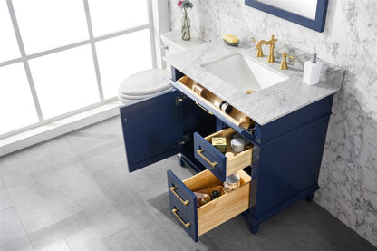 LEGION FURNITURE 36" BLUE FINISH SINK VANITY CABINET WITH CARRARA WHITE TOP