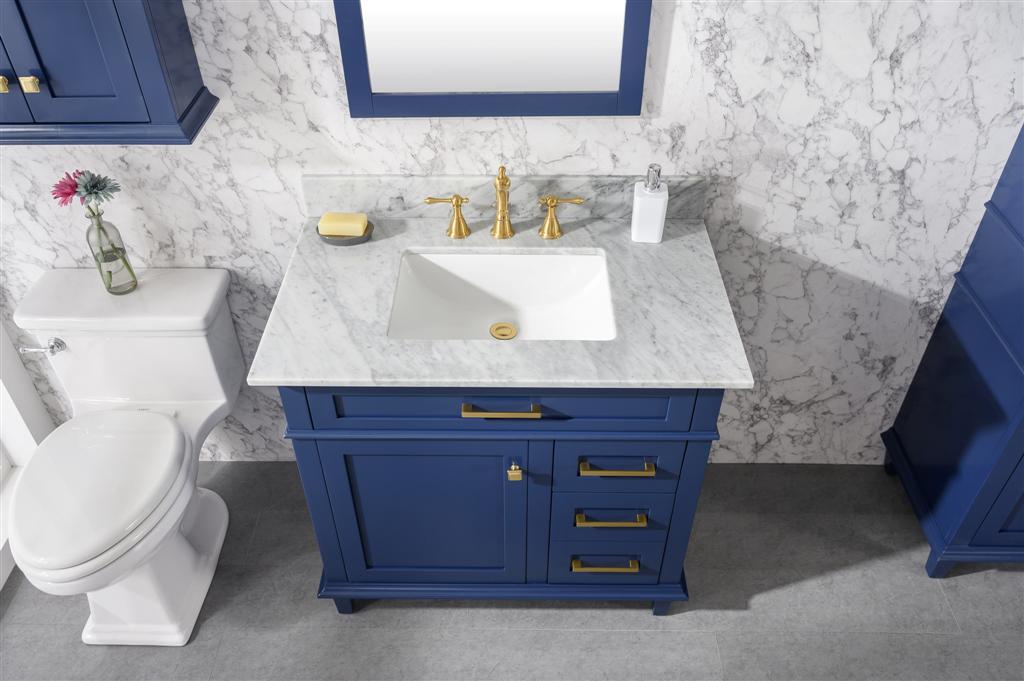 LEGION FURNITURE 36" BLUE FINISH SINK VANITY CABINET WITH CARRARA WHITE TOP