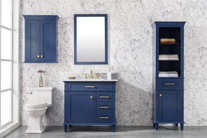 LEGION FURNITURE 36" BLUE FINISH SINK VANITY CABINET WITH CARRARA WHITE TOP