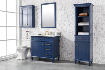 LEGION FURNITURE 36" BLUE FINISH SINK VANITY CABINET WITH CARRARA WHITE TOP