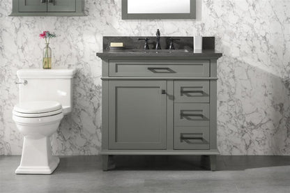 LEGION FURNITURE 36" PEWTER GREEN FINISH SINK VANITY CABINET WITH BLUE LIMESTONE TOP