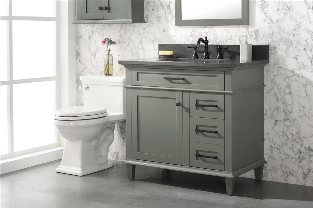 LEGION FURNITURE 36" PEWTER GREEN FINISH SINK VANITY CABINET WITH BLUE LIMESTONE TOP