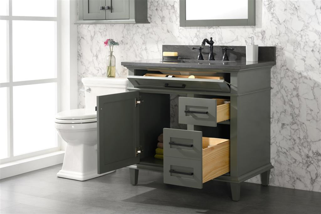 LEGION FURNITURE 36" PEWTER GREEN FINISH SINK VANITY CABINET WITH BLUE LIMESTONE TOP