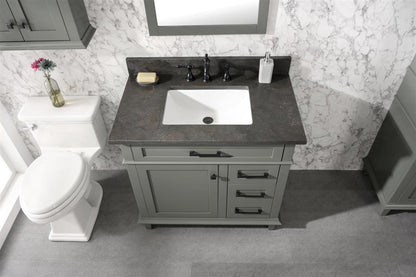 LEGION FURNITURE 36" PEWTER GREEN FINISH SINK VANITY CABINET WITH BLUE LIMESTONE TOP