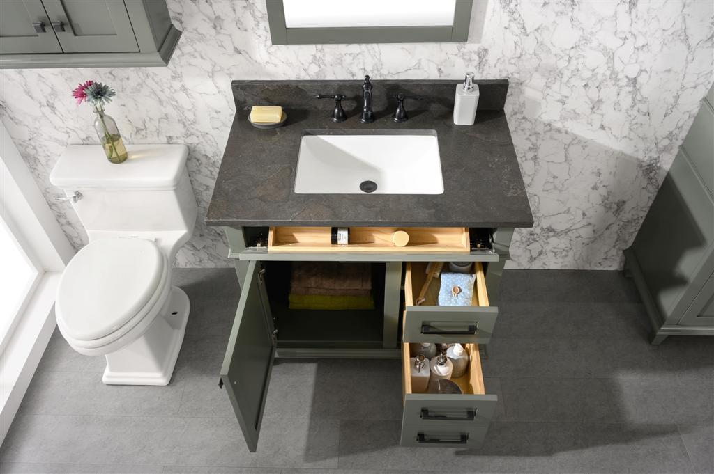 LEGION FURNITURE 36" PEWTER GREEN FINISH SINK VANITY CABINET WITH BLUE LIMESTONE TOP