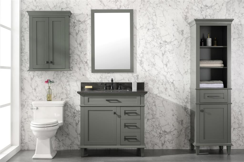 LEGION FURNITURE 36" PEWTER GREEN FINISH SINK VANITY CABINET WITH BLUE LIMESTONE TOP