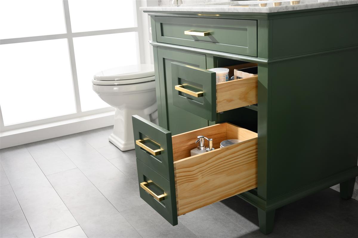 LEGION FURNITURE 36" VOGUE GREEN FINISH SINK VANITY CABINET WITH CARRARA WHITE TOP