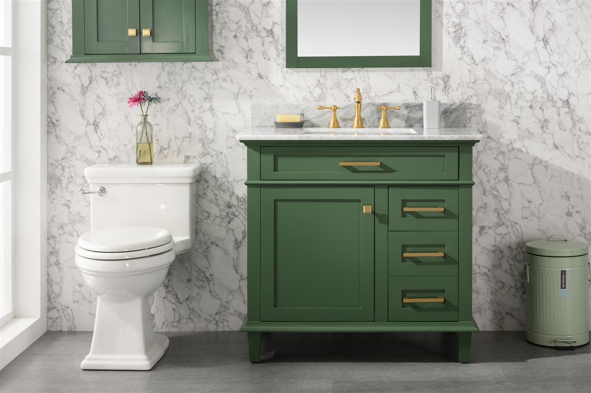 LEGION FURNITURE 36" VOGUE GREEN FINISH SINK VANITY CABINET WITH CARRARA WHITE TOP