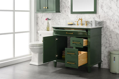 LEGION FURNITURE 36" VOGUE GREEN FINISH SINK VANITY CABINET WITH CARRARA WHITE TOP