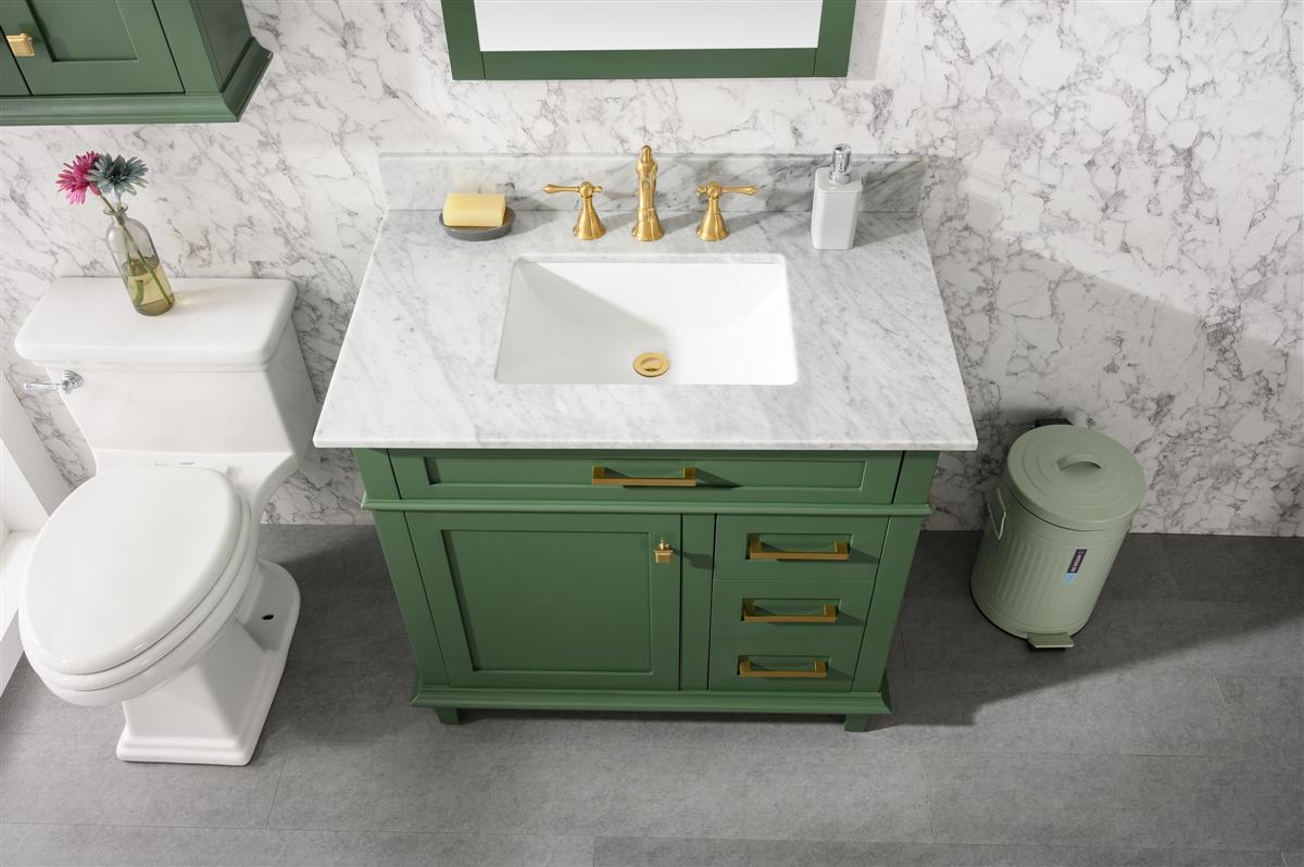 LEGION FURNITURE 36" VOGUE GREEN FINISH SINK VANITY CABINET WITH CARRARA WHITE TOP