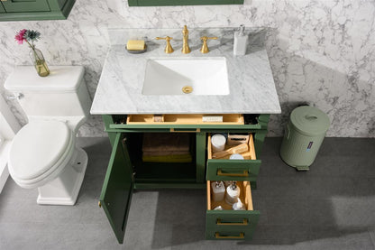 LEGION FURNITURE 36" VOGUE GREEN FINISH SINK VANITY CABINET WITH CARRARA WHITE TOP