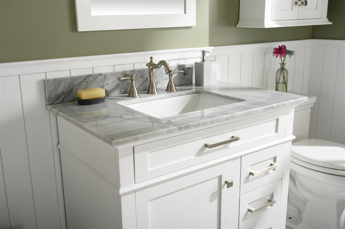 LEGION FURNITURE 36" WHITE FINISH SINK VANITY CABINET WITH CARRARA WHITE TOP