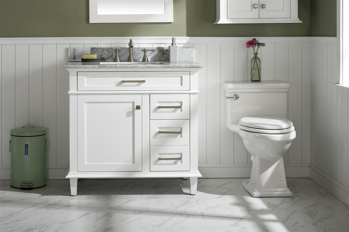 LEGION FURNITURE 36" WHITE FINISH SINK VANITY CABINET WITH CARRARA WHITE TOP