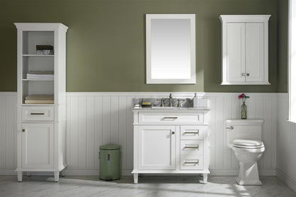 LEGION FURNITURE 36" WHITE FINISH SINK VANITY CABINET WITH CARRARA WHITE TOP