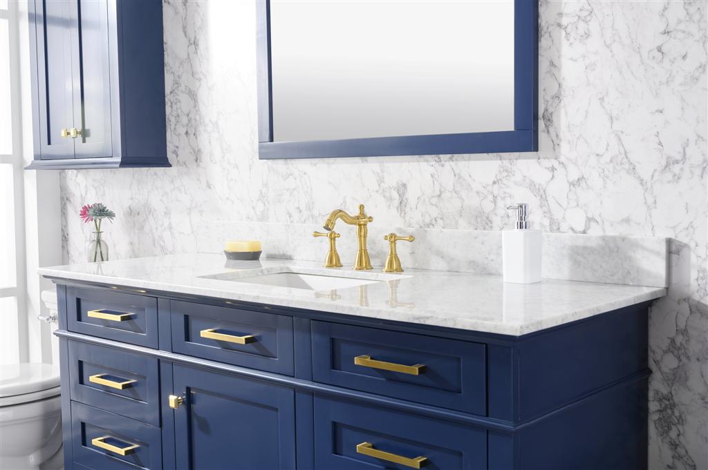 LEGION FURNITURE 60" BLUE FINISH SINGLE SINK VANITY CABINET WITH CARRARA WHITE TOP