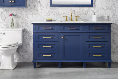 LEGION FURNITURE 60" BLUE FINISH SINGLE SINK VANITY CABINET WITH CARRARA WHITE TOP