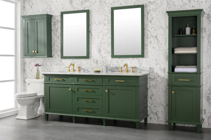 LEGION FURNITURE 72" VOGUE GREEN DOUBLE SINGLE SINK VANITY CABINET WITH CARRARA WHITE TOP