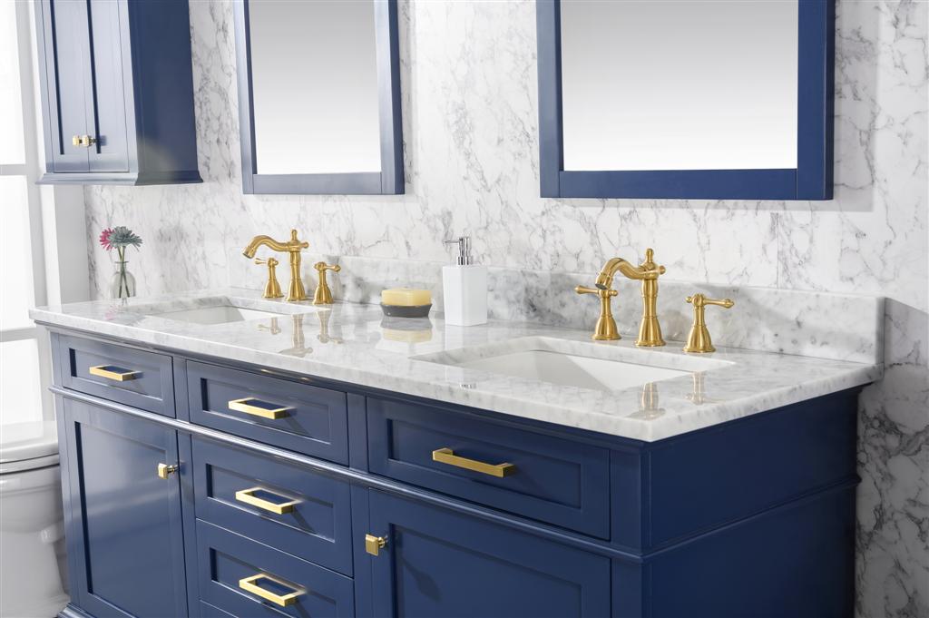 LEGION FURNITURE 72" BLUE DOUBLE SINK VANITY CABINET WITH CARRARA WHITE TOP