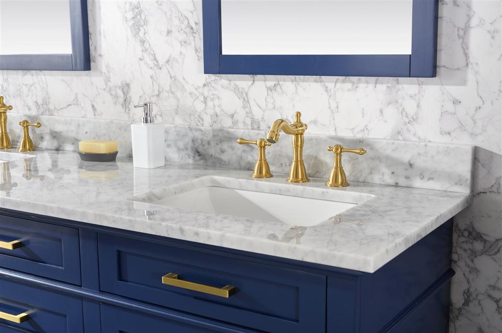 LEGION FURNITURE 72" BLUE DOUBLE SINK VANITY CABINET WITH CARRARA WHITE TOP