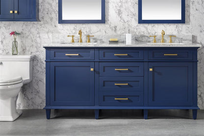 LEGION FURNITURE 72" BLUE DOUBLE SINK VANITY CABINET WITH CARRARA WHITE TOP