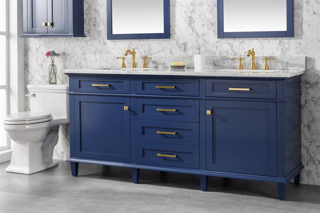 LEGION FURNITURE 72" BLUE DOUBLE SINK VANITY CABINET WITH CARRARA WHITE TOP