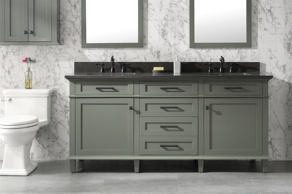 LEGION FURNITURE 72" PEWTER GREEN DOUBLE SINK VANITY CABINET WITH BLUE LIMESTONE TOP