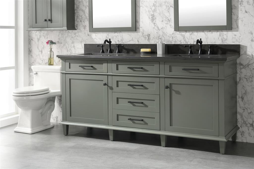 LEGION FURNITURE 72" PEWTER GREEN DOUBLE SINK VANITY CABINET WITH BLUE LIMESTONE TOP