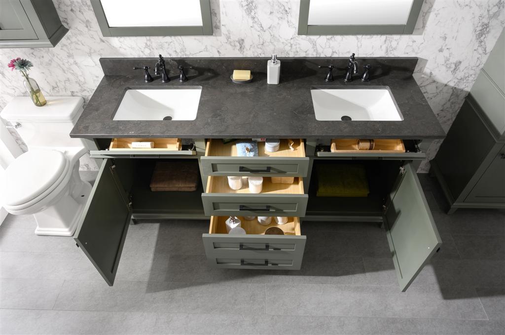 LEGION FURNITURE 72" PEWTER GREEN DOUBLE SINK VANITY CABINET WITH BLUE LIMESTONE TOP